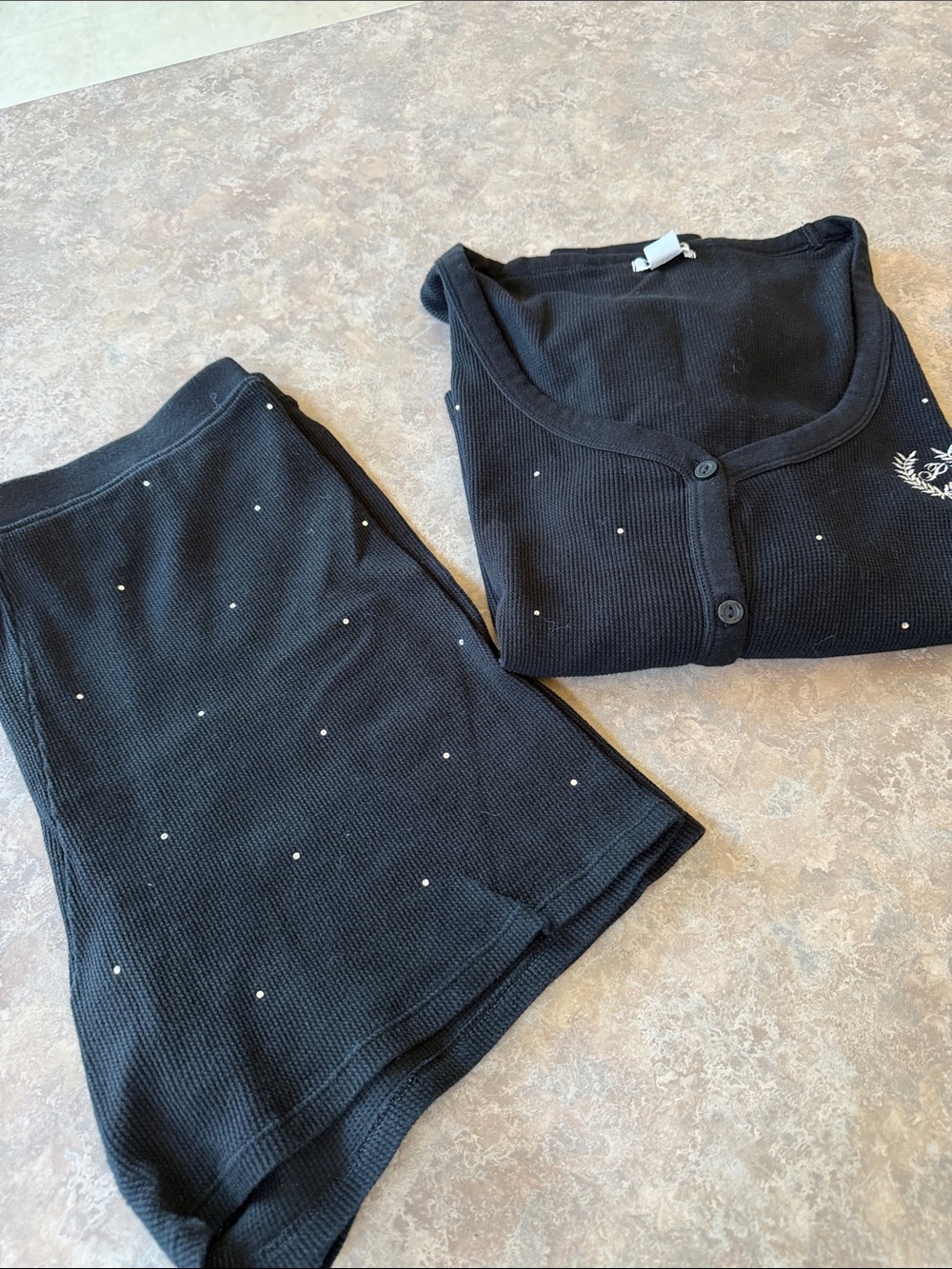 PINK Victoria's Secret Black Ribbed Top and Boxer Set with Rhinestones